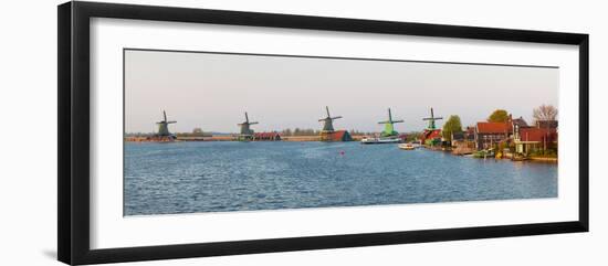 Windmills along the Zaan River at Zaanse Schans, Zaandam, North Holland, Netherlands-null-Framed Photographic Print