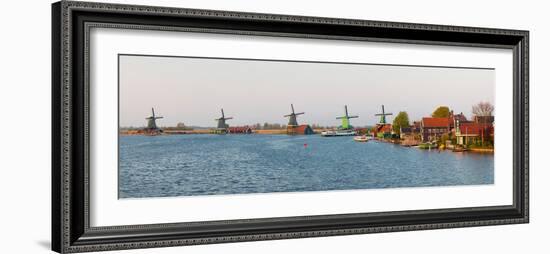 Windmills along the Zaan River at Zaanse Schans, Zaandam, North Holland, Netherlands-null-Framed Photographic Print