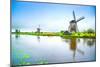 Windmills and Canal in Kinderdijk, Holland or Netherlands. Unesco Site-stevanzz-Mounted Photographic Print