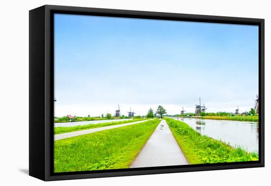 Windmills and Canals in Kinderdijk, Holland or Netherlands. Unesco Site-stevanzz-Framed Premier Image Canvas