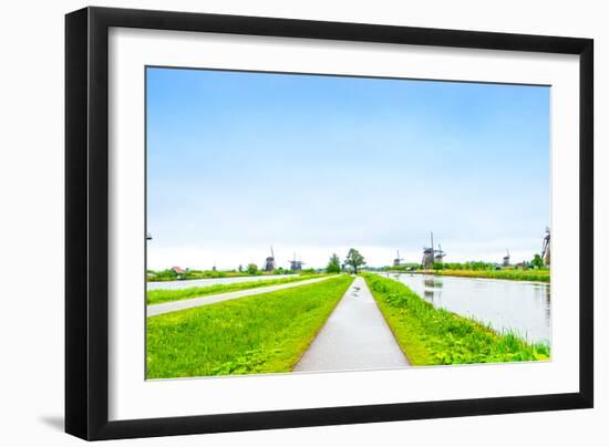 Windmills and Canals in Kinderdijk, Holland or Netherlands. Unesco Site-stevanzz-Framed Photographic Print