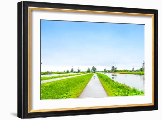 Windmills and Canals in Kinderdijk, Holland or Netherlands. Unesco Site-stevanzz-Framed Photographic Print