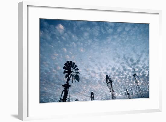 Windmills and clouds at dusk, Las Cruces, New Mexico, USA-Scott T. Smith-Framed Photographic Print