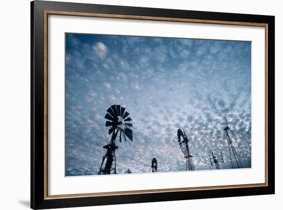 Windmills and clouds at dusk, Las Cruces, New Mexico, USA-Scott T. Smith-Framed Photographic Print