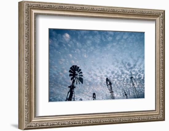 Windmills and clouds at dusk, Las Cruces, New Mexico, USA-Scott T. Smith-Framed Photographic Print