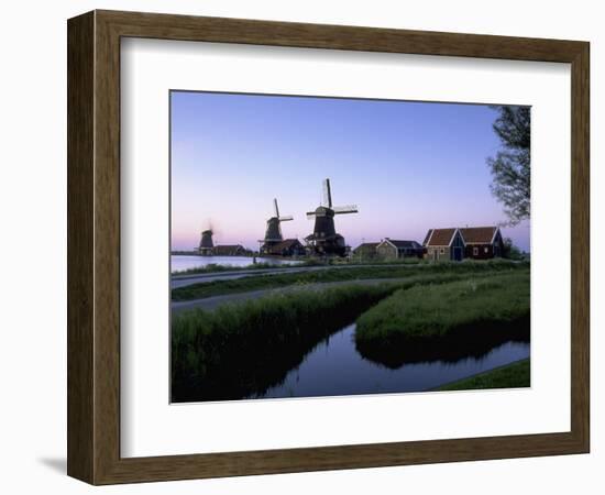 Windmills at Sunset, Zaanstad, North Holland-Walter Bibikow-Framed Photographic Print