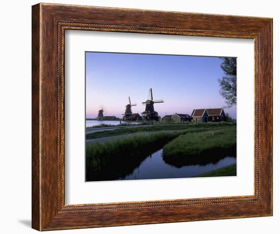 Windmills at Sunset, Zaanstad, North Holland-Walter Bibikow-Framed Photographic Print