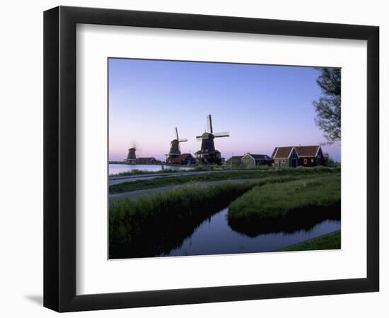 Windmills at Sunset, Zaanstad, North Holland-Walter Bibikow-Framed Photographic Print