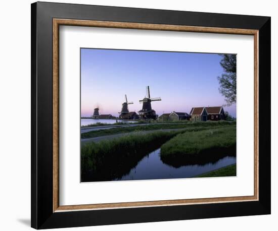 Windmills at Sunset, Zaanstad, North Holland-Walter Bibikow-Framed Photographic Print