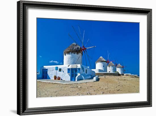 Windmills of Sunny Mykonos (Greece, Cyclades)-Maugli-l-Framed Photographic Print