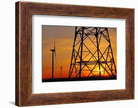 Windmills, pylon and power lines in morning light, Germany, Europe-Hans-Peter Merten-Framed Photographic Print