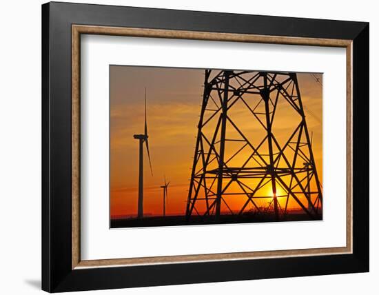 Windmills, pylon and power lines in morning light, Germany, Europe-Hans-Peter Merten-Framed Photographic Print