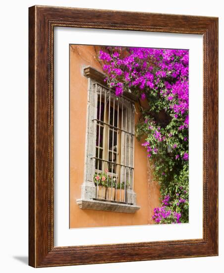 Window and Flower Pots, San Miguel De Allende, Guanajuato State, Mexico-Julie Eggers-Framed Photographic Print