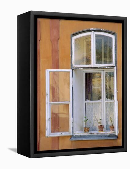 Window and Flower Pots, Tabor, South Bohemia, Czech Republic, Europe-Upperhall Ltd-Framed Premier Image Canvas