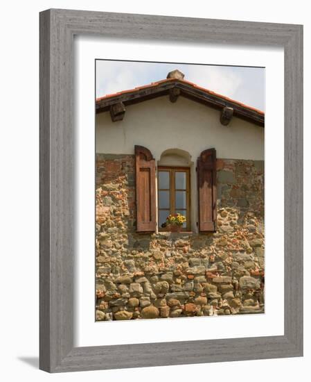 Window and Shutters with Flowerbox of Yellow Flowers, Figline Village, Tuscany, Italy-Janis Miglavs-Framed Photographic Print