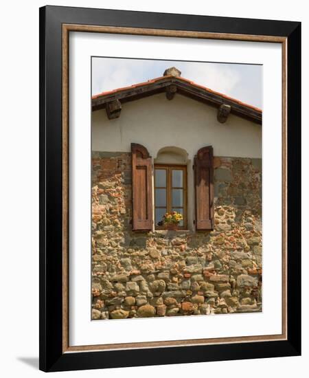 Window and Shutters with Flowerbox of Yellow Flowers, Figline Village, Tuscany, Italy-Janis Miglavs-Framed Photographic Print