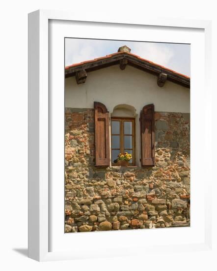 Window and Shutters with Flowerbox of Yellow Flowers, Figline Village, Tuscany, Italy-Janis Miglavs-Framed Photographic Print