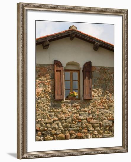Window and Shutters with Flowerbox of Yellow Flowers, Figline Village, Tuscany, Italy-Janis Miglavs-Framed Photographic Print