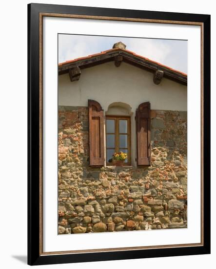 Window and Shutters with Flowerbox of Yellow Flowers, Figline Village, Tuscany, Italy-Janis Miglavs-Framed Photographic Print