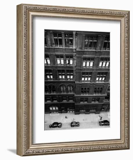 Window Cleaner Looks Down from the Roof of the Central Hotel in Hope Street, Glasgow-null-Framed Photographic Print