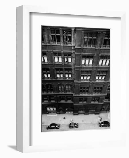 Window Cleaner Looks Down from the Roof of the Central Hotel in Hope Street, Glasgow-null-Framed Photographic Print