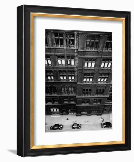 Window Cleaner Looks Down from the Roof of the Central Hotel in Hope Street, Glasgow-null-Framed Photographic Print