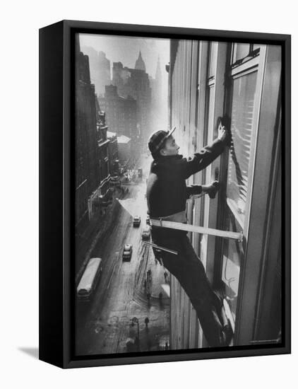 Window Cleaners Cleaning High Rise on Madison Avenue-Walter Sanders-Framed Premier Image Canvas