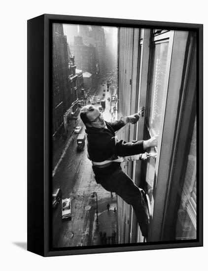 Window Cleaners Cleaning Windows on a Madison Avenue Office Building-Walter Sanders-Framed Premier Image Canvas