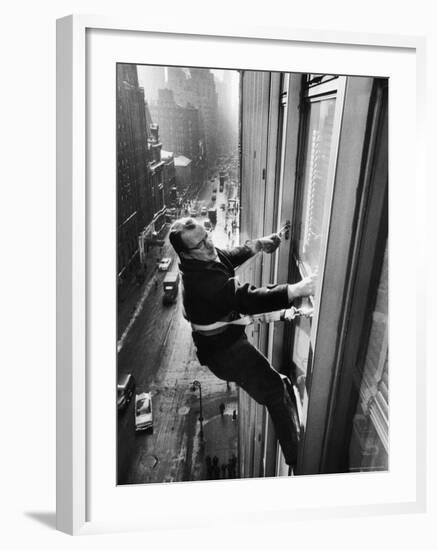 Window Cleaners Cleaning Windows on a Madison Avenue Office Building-Walter Sanders-Framed Photographic Print