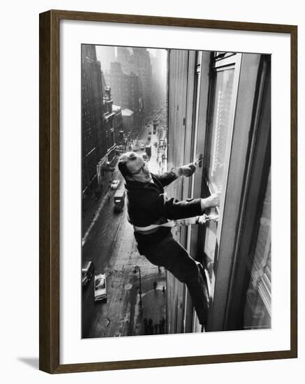 Window Cleaners Cleaning Windows on a Madison Avenue Office Building-Walter Sanders-Framed Photographic Print