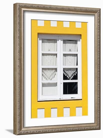 Window Detail of a Yellow Painted Beach House in Costa Nova, Beira Litoral, Portugal-Julian Castle-Framed Photo