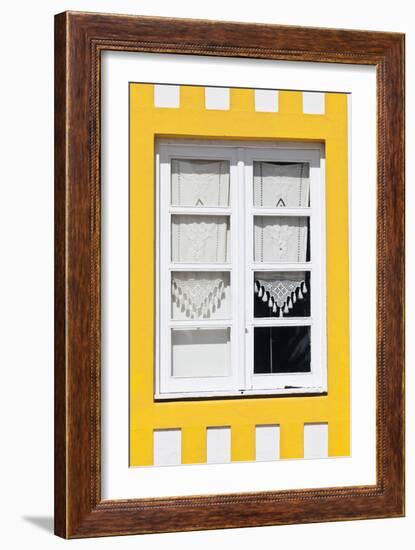 Window Detail of a Yellow Painted Beach House in Costa Nova, Beira Litoral, Portugal-Julian Castle-Framed Photo