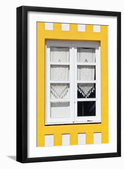 Window Detail of a Yellow Painted Beach House in Costa Nova, Beira Litoral, Portugal-Julian Castle-Framed Photo
