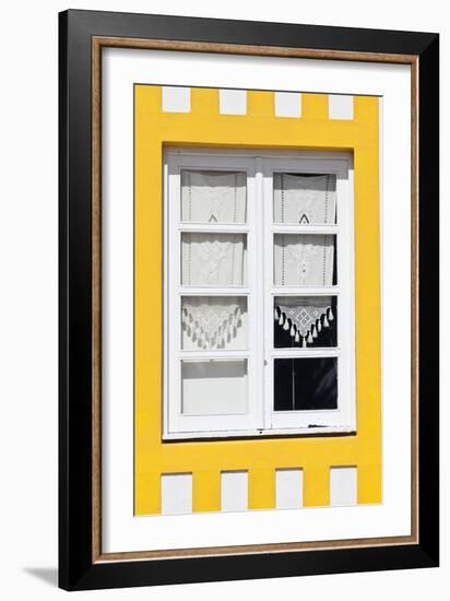 Window Detail of a Yellow Painted Beach House in Costa Nova, Beira Litoral, Portugal-Julian Castle-Framed Photo