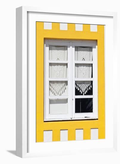 Window Detail of a Yellow Painted Beach House in Costa Nova, Beira Litoral, Portugal-Julian Castle-Framed Photo