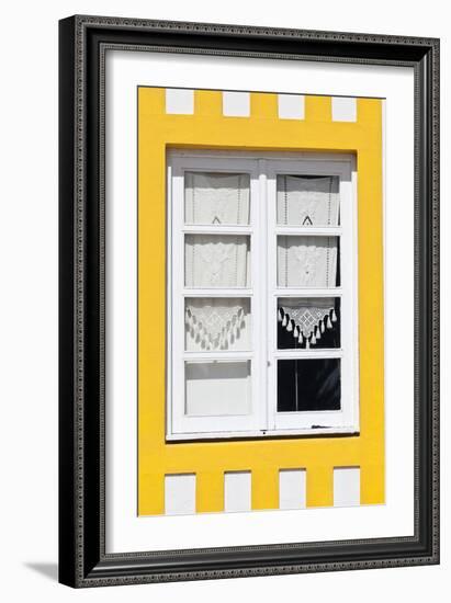 Window Detail of a Yellow Painted Beach House in Costa Nova, Beira Litoral, Portugal-Julian Castle-Framed Photo