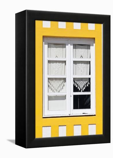 Window Detail of a Yellow Painted Beach House in Costa Nova, Beira Litoral, Portugal-Julian Castle-Framed Stretched Canvas
