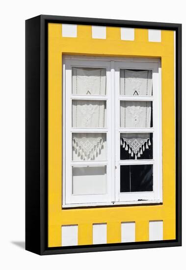 Window Detail of a Yellow Painted Beach House in Costa Nova, Beira Litoral, Portugal-Julian Castle-Framed Stretched Canvas