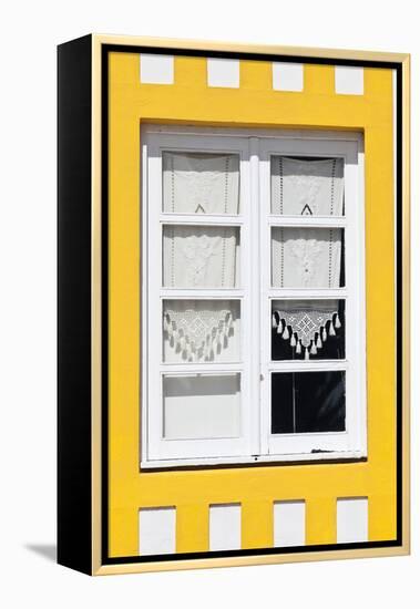 Window Detail of a Yellow Painted Beach House in Costa Nova, Beira Litoral, Portugal-Julian Castle-Framed Stretched Canvas