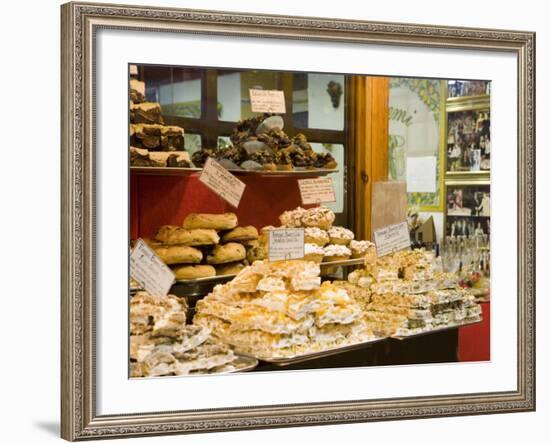 Window Display of Traditional Torrone, Cakes and Pastries, Taormina, Sicily, Italy, Europe-Martin Child-Framed Photographic Print