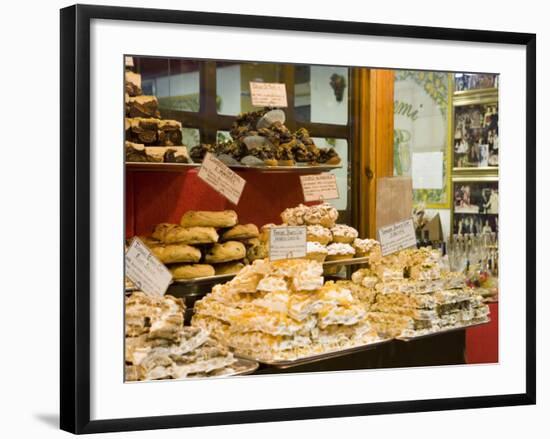 Window Display of Traditional Torrone, Cakes and Pastries, Taormina, Sicily, Italy, Europe-Martin Child-Framed Photographic Print