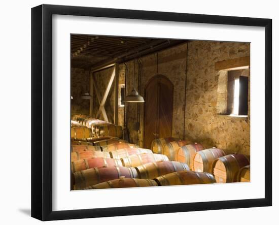 Window Light Streams Into Barrel Room at Hess Collection Winery, Napa Valley, California, USA-Janis Miglavs-Framed Photographic Print