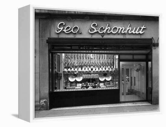 Window of George Schonhuts Butchers Shop, Barnsley, South Yorkshire, 1955-Michael Walters-Framed Premier Image Canvas