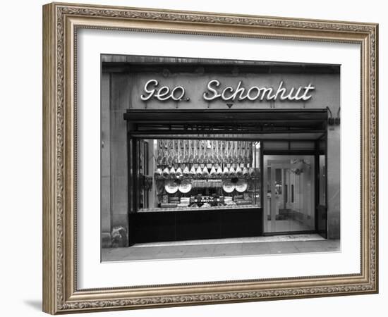 Window of George Schonhuts Butchers Shop, Barnsley, South Yorkshire, 1955-Michael Walters-Framed Photographic Print