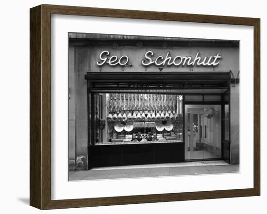 Window of George Schonhuts Butchers Shop, Barnsley, South Yorkshire, 1955-Michael Walters-Framed Photographic Print