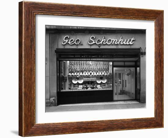 Window of George Schonhuts Butchers Shop, Barnsley, South Yorkshire, 1955-Michael Walters-Framed Photographic Print