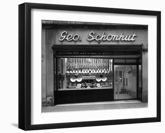 Window of George Schonhuts Butchers Shop, Barnsley, South Yorkshire, 1955-Michael Walters-Framed Photographic Print