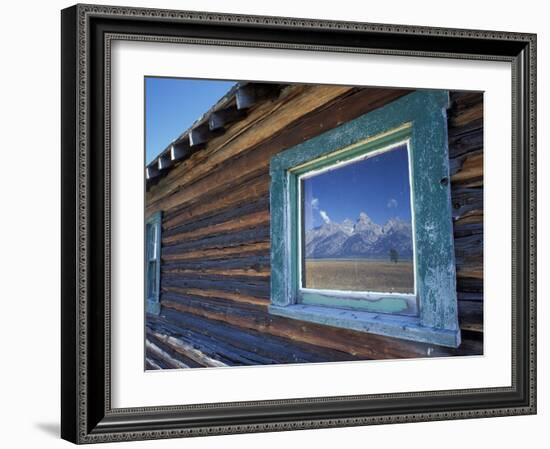 Window Reflection of the Mountains at Grand Teton National Park, Wyoming, USA-Diane Johnson-Framed Photographic Print