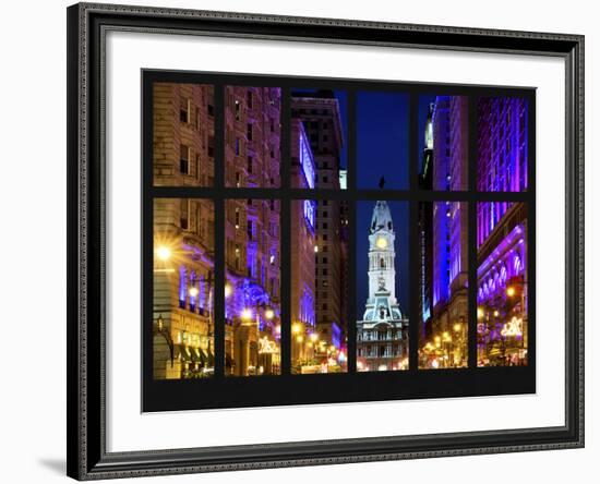 Window View - City Hall and Avenue of the Arts by Night - Philadelphia - Pennsylvania-Philippe Hugonnard-Framed Photographic Print