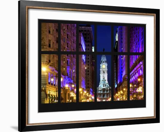 Window View - City Hall and Avenue of the Arts by Night - Philadelphia - Pennsylvania-Philippe Hugonnard-Framed Photographic Print